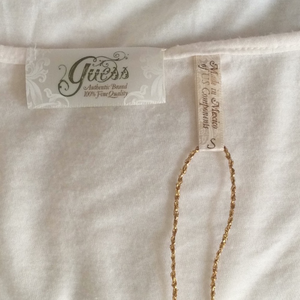 GUESS long sleeve embellished cottagecore top NWOT Sz S ivory rhinestones - Picture 5 of 6